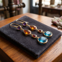 Boucles d'oreilles pendantes tendance multi-pierres, plaquées or, en argent serti de topazes, bijoux pour femmes