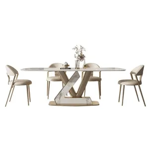 cross leg dining table high quality stainless steel dining table with wholesale price marble or rock beam top dining table