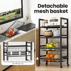 Chariot de rangement métallique personnalisé avec étagères grillagées amovibles et roues verrouillables – Organisateur domestique pour cuisine, salle de bain, bureau - Product Image 2