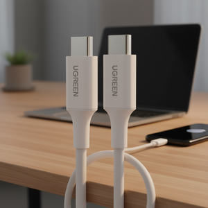 Ugreen 60518 Type-C to Type-C USB <b>Cable</b> 1 Meter Fast Charging 60W High Speed Power <b>Cable</b> for Mobile Phone White TPE Material - Product Image 2