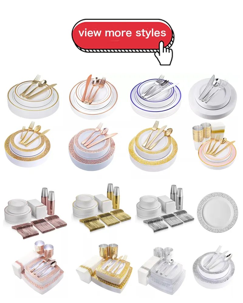 Высококачественные одноразовые Золотые пластиковые тарелки для вечеринок, тяжелые пластиковые тарелки и столовые приборы для свадьбы