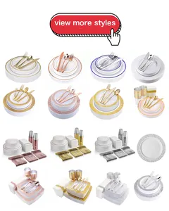 Wedding Plate Premium Disposable Gold Plastic Party Plate Heavy Weight Dinner Plastic Plate And Cutlery Set For Wedding
