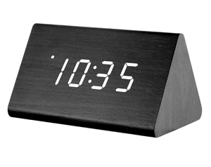 Réveil numérique LED triangulaire moderne en bois, multifonction, avec thermomètre et calendrier, pour chambre à coucher, contrôle du son et de la lumière - Product Image 1