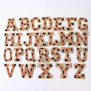 Hàng Mới Về Miếng Vá In Hình Con Bò Báo Iron On Gold Glitter Thêu Leopard Print Chenille Letters Patches Dành Cho Phụ Nữ T Áo Sơ Mi