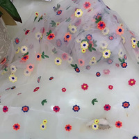 Kain Organza Tulle Bordir Baru 2026, Kain Jala Voile Tulle Berbunga 3D Warna-warni untuk Gaun Rok