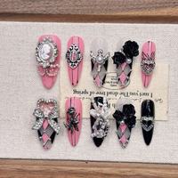 Faux ongles à presser Sweet Garden Ladybug Daisy, faits à la main, rouge et blanc, style français, courts, carrés, couvrance totale, pour filles
