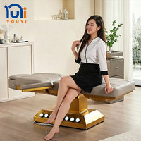 Chaise de beauté électrique multifonctionnelle en promotion, lit de massage facial inclinable, cadre doré, 3 moteurs, lit de soin pour spa et extensions de cils