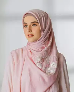 2022最新优质重雪纺刺绣边头巾马来西亚头巾Kencana Sulam披肩Bawal