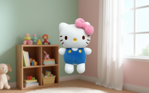 Llavero de peluche de Hello Kitty de 13 cm, juguete colgante para niños de 2 a 4 años, unisex, animal de peluche suave con lazo rosa y overol azul - Product Image 2