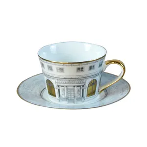 Классические Керамические Золотые чайные чашки блюдце фарфоровые винтажные сувениры кофейные чашки блюда наборы с вашим логотипом