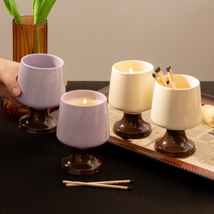 Portavelas de Cerámica Fengxi, Redondo, Beige y Morado, Decoración para el Hogar, Ecológico, Color Personalizable, Diseño con Tallo - Product Image 3