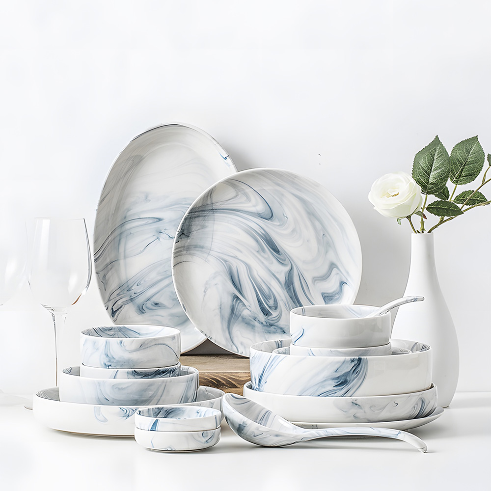 Groothandel Vintage Bord Set Serviesgoed Hotel Luxe Kommen En Schalen Combinatie Keramisch Servies Creatieve Gemarmerde Servies