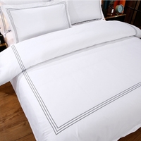 Parure de Lit Hôtelière Qualité Queen Size 100% Coton avec Broderie, Housse de Couette 300TC
