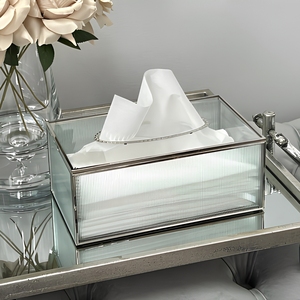 Glam Glass <b>Tissue</b> Box with Silver Metal Frame Modern Decorative <b>Tissue</b> Dispenser for Home and <b>Weddings</b> - Product Image 1