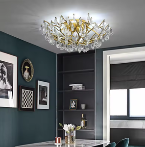 Hôtel de mariage de haute qualité Luxueux or laiton branche cristal goutte de pluie lustre de plafond moderne - Product Image 4