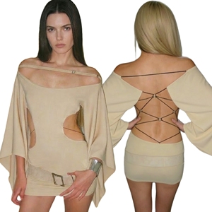 ชุดราตรีแขนค้างคาวผูกเอวเปิดไหล่ชุดเดรสสำหรับสตรีหรูหรา - Product Image 1