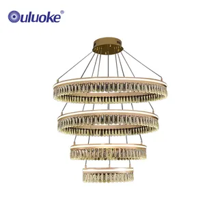 High Brightness 4 Layers Modern Stairs Ceiling Lamp Round Aluminum Led Crystal Hanging Chandelier