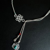 Mongolian Lucky Knot Bag Horse Head String Instrument Necklace Vintage Design Handmade Sweater Chain