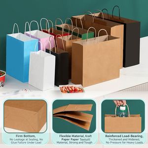 Custom Classic Eco-Friendly Recyclable Biodegradable Heavy-Duty Kraft Paper Shopping Carrier Bag White Brown Twisted Handle - Product Image 4