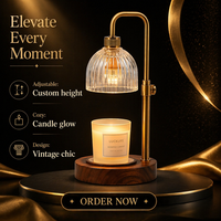 Lampe chauffe-bougie vintage en laiton avec abat-jour en verre côtelé, hauteur réglable, intensité variable, électrique, pour aromathérapie et décoration de table