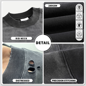 T-shirt da uomo 100% cotone 280gsm personalizzata con collo a costine, vestibilità oversize, effetto distressed e lavaggio acido per un <span class=keywords><strong>look</strong></span> ampio - Product Image 3