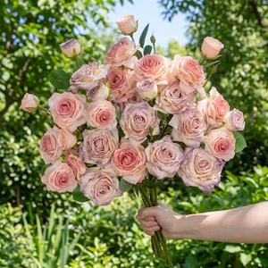 Roses artificielles en soie faites à <span class=keywords><strong>la</strong></span> main, 3 têtes, effet brûlé, couleur rose poussiéreuse, pour Pâques, Noël, mariage, fête - Product Image 3