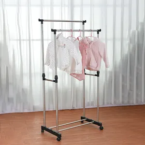 Rack de exibição de roupas de grande capacidade, rack de secagem de roupas de trilho duplo