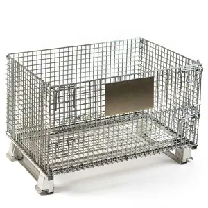 Cages à palettes légères en métal galvanisé, empilables et pliables, pour le stockage en treillis métallique, personnalisées en usine, vente en gros