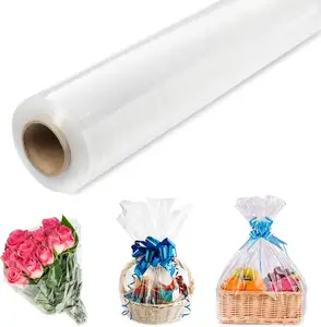 Clear Cellophane Wrap Roll Thick Cellophane Roll for Baskets Gifts Plastic Film for Packaging Wrapping