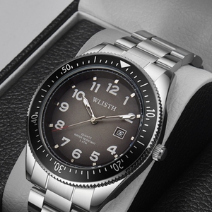 Reloj de pulsera deportivo para hombre y mujer con correa de acero y cuero, movimiento de cuarzo, logotipo personalizado, resistente al agua, luminoso y con calendario. - Product Image 5