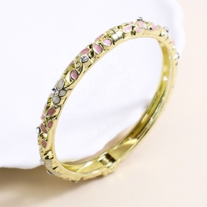 Vintage Christian SSJ Alloy Chinese Hollow Teardrop Cloisonne <b>Bangles</b> Electroplated Pastel Enamel Spring Hinged Women Ethnic - Product Image 2