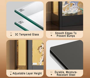 ארון תצוגה זכוכית שחורה 5 שכבות עם דלתות ספרים 4-מדף עבור אספנות מקום אחסון זכוכית סלון - Product Image 4