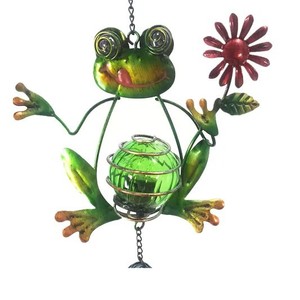 Solar Frog Wind Chime Led Outdoor Garden <b>Light</b> Hanging Decor Solar Powered With Bell And <b>Flower</b> Design - Product Image 5