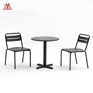 Patio Cafe Furniture Bistro Stackable Chairs Bar Restaurant Hotel Dining Terrace Metal Garden Round Table And Chair set Outdoor