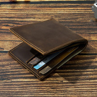 Dompet Lipat Pendek Kulit Sapi Asli Crazy Horse dengan Ukiran Laser untuk Pria, Dompet Kulit Sapi Asli