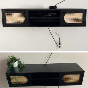 Meuble TV flottant <span class=keywords><strong>en</strong></span> <span class=keywords><strong>rotin</strong></span> fixé au mur, centre de divertissement flottant, console multimédia moderne meuble TV flottant sous <span class=keywords><strong>étagère</strong></span> TV - Product Image 3