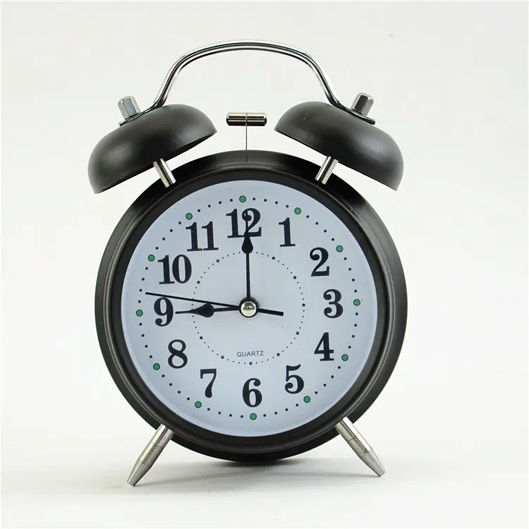 Factory Price Frame 3D Dial No Ticking Twin Bell Metal Retro Night Light Alarm Clock