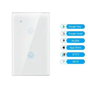Wholesale US 2 Gang Wifi Switch with 220V 2.4GHz Smart Wifi Touch Glass Light Switch Works with Alexa google Voice Control