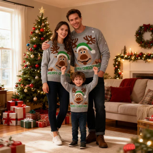 Pull de Noël moche en jacquard tricoté sur mesure, pour hommes, femmes, unisexe, rouge, vert, vêtements de Noël pour la famille, vente en gros - Product Image 1