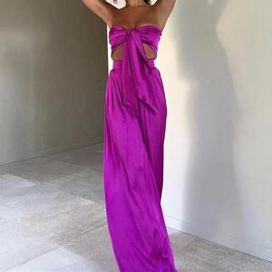 SML ฤดูร้อนใหม่ผู้หญิงสั้นเปิดสะดือ Bra เอวสูงห่อสะโพกกางเกงขากว้างชุดลําลอง - Product Image 4