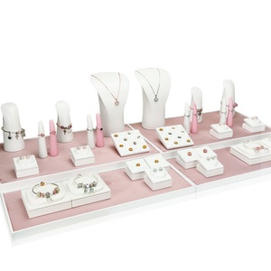 Lacquered and Velvet Jewelry Display Set Pink Necklace Ring <b>Earring</b> Display <b>Holder</b> Accessory - Product Image 2