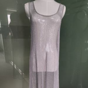 Mode Bestseller <span class=keywords><strong>Bling</strong></span> Ss10 <span class=keywords><strong>Crystal</strong></span> White Strass Netto Mesh Stof Klassieke Lichtgrijze Jurk - Product Image 1