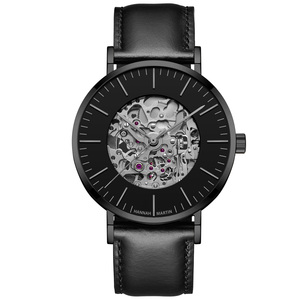 Reloj de Pulsera Mecánico Automático con Correa de Cuero de Fábrica HANNAH MARTIN, Caja de Acero Inoxidable de Alta Calidad, Reloj de Diseño para Hombre - Product Image 6