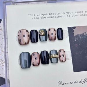 Nouveau produit lancé, Faux ongles à presser faits main, motif fleur de fin de printemps, plaqué or, effet œil de chat, prêts à poser - Product Image 3