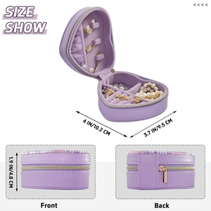 Hawaiian Kalo Custom Organizer Storage Box Heart-shape Purple Palaka Design PU Leather <b>Small</b> Ring Travel Jewelry Box Organizer - Product Image 4