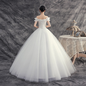 Abito da sposa abito da ballo con lacci all'ingrosso lungo abito da sera in pizzo di grandi dimensioni sposa che si sposa con paillettes maniche corte - Product Image 4