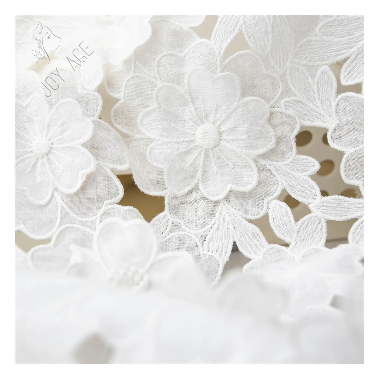 Buqi — tissu brodé de coton en dentelle, combinaison de lin blanc 3D chimique, Guipure, tendance, pour robe de soirée, vente en gros