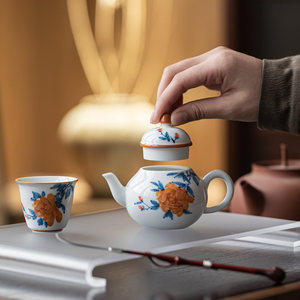 Guanlan Hand Painted Peony Ceramic Teapot Porcelain Round With Lid Kung Fu <b>Tea</b> <b>Set</b> For Women - Product Image 1