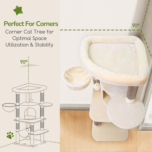 <b>Cat</b> <b>Tree</b>, 51in Curved Series Modern <b>Cat</b> Tower for Indoor <b>Cats</b> with Hammock, 7 Sisal <b>Scratching</b> <b>Posts</b>, Large Fan-Shaped Platform - Product Image 4