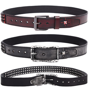 Cinturón Unisex Punk <span class=keywords><strong>de</strong></span> Estilo Americano con Hebilla Japonesa, Remaches <span class=keywords><strong>de</strong></span> Aleación, Diseño <span class=keywords><strong>de</strong></span> Cabeza <span class=keywords><strong>de</strong></span> <span class=keywords><strong>Caballero</strong></span>, Cuero Vacuno <span class=keywords><strong>de</strong></span> Primera Capa, Patrón Geométrico, Personalizado y Moderno - Product Image 4
